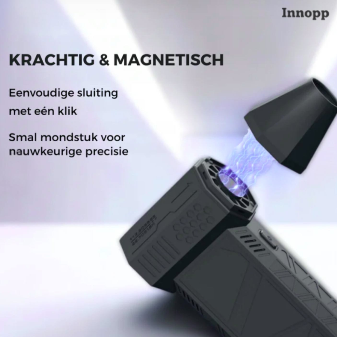 Afbeelding toont dat de twee mondstukken van de ventilator magnetisch zijn