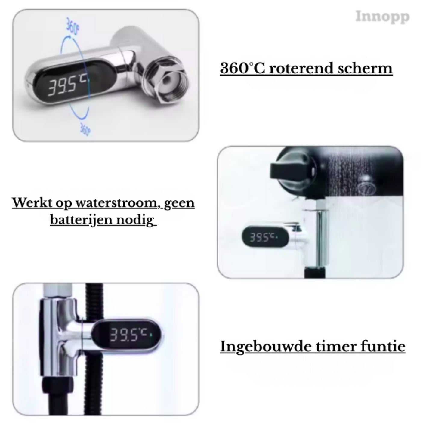 Drie verschillende functies van de digitale douche/kraan thermometer