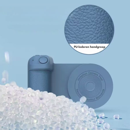 Bluetooth telefoon grip met PU-leren handgreep – comfortabele MagSafe houder voor creators.
