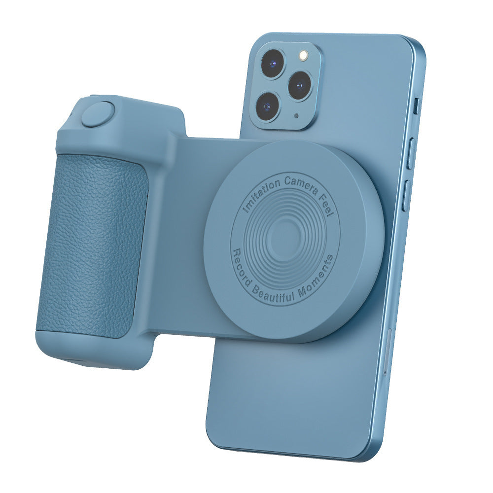 MagSafe Bluetooth selfie grip voor iPhone – stabiele telefoonhouder voor vloggen en filmen.