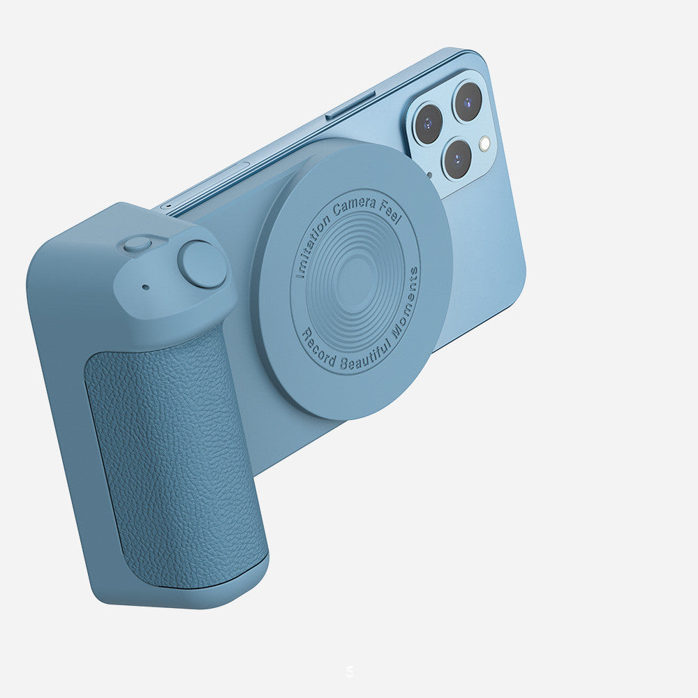 MagSafe Bluetooth selfie grip voor iPhone – stabiele telefoonhouder voor afbeeldingen en filmen.