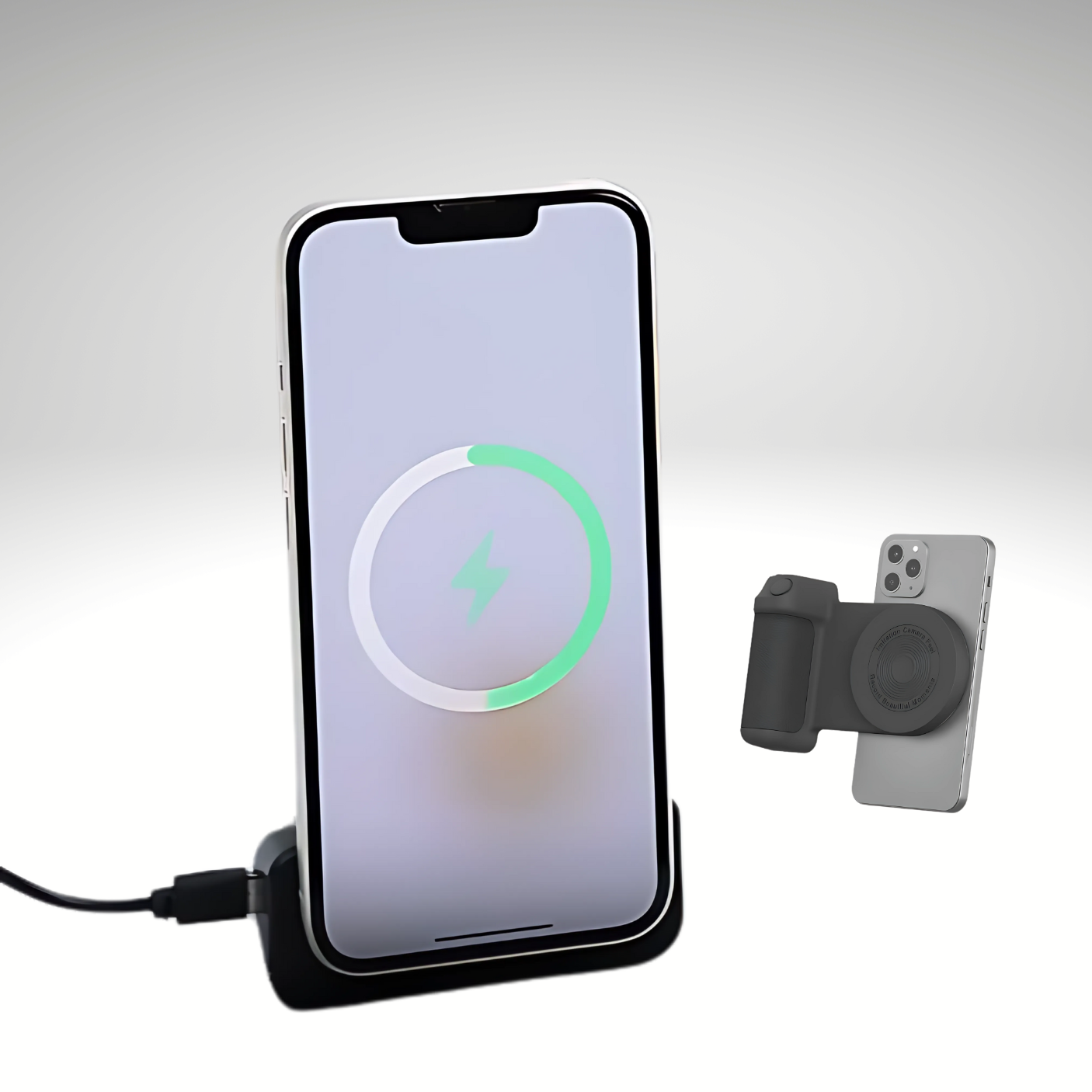 MagSafe telefoonhouder met ingebouwde powerbank – opladen tijdens filmen.