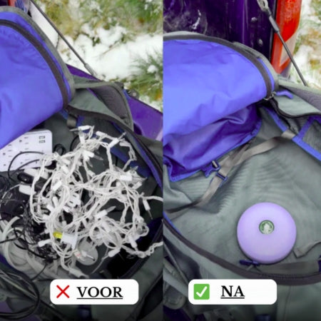 Weergave van de overgebleven ruimte in de kampeertas. Voor VS Na