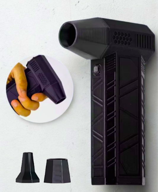 Afbeelding van een sterke mini ventilator met twee mondstukken.