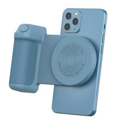 MagSafe Bluetooth selfie grip voor iPhone – stabiele telefoonhouder voor vloggen en filmen.

