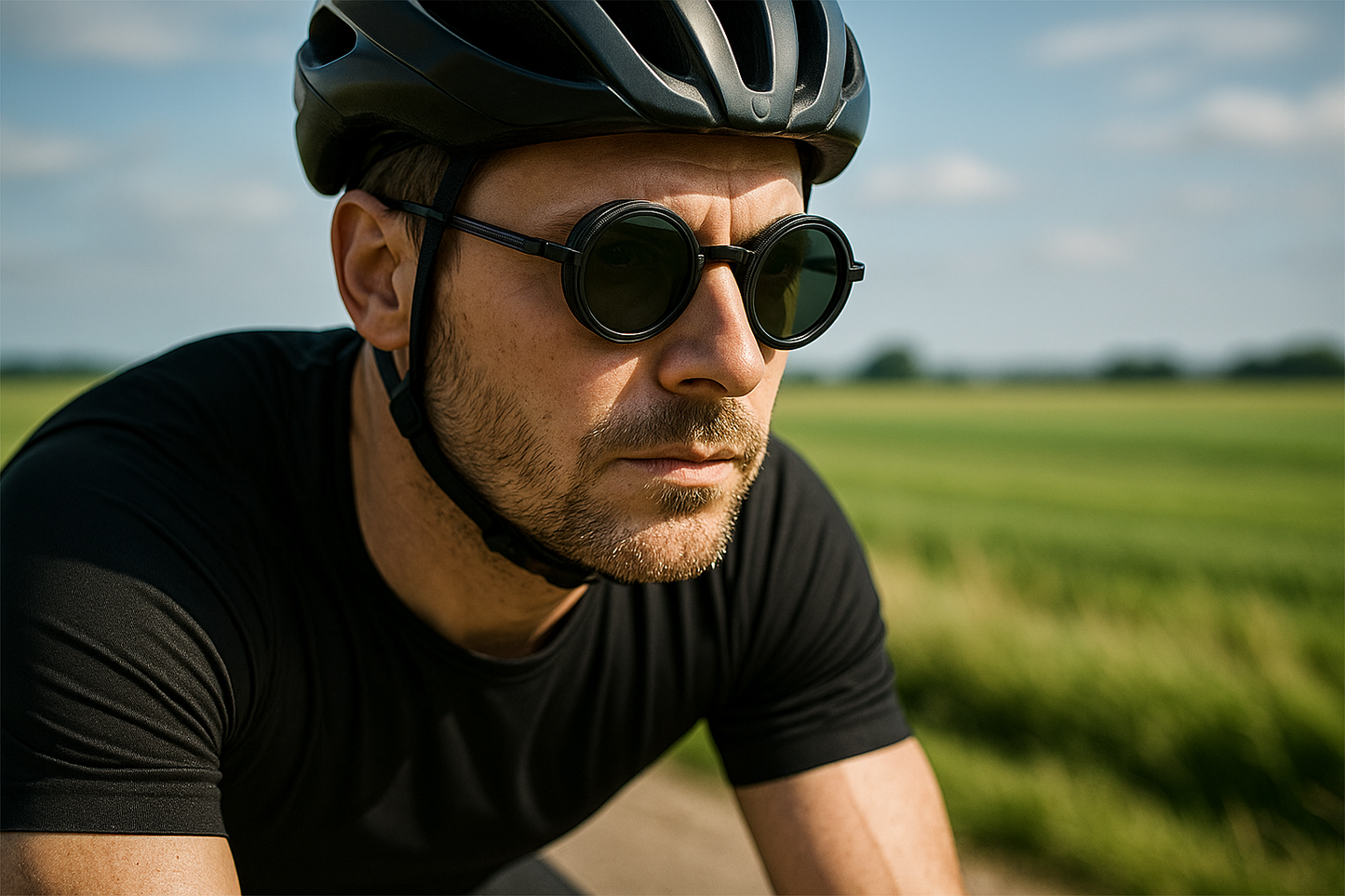 Fietser met instelbare polarized zonnebril voor bescherming en comfort tijdens zonnige ritten