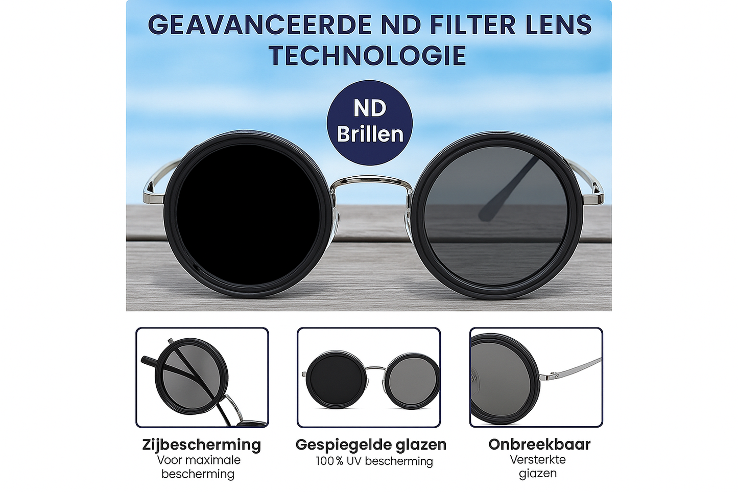 Geavanceerde ND-zonnebril met UV-bescherming, zijbescherming en onbreekbare gespiegelde glazen