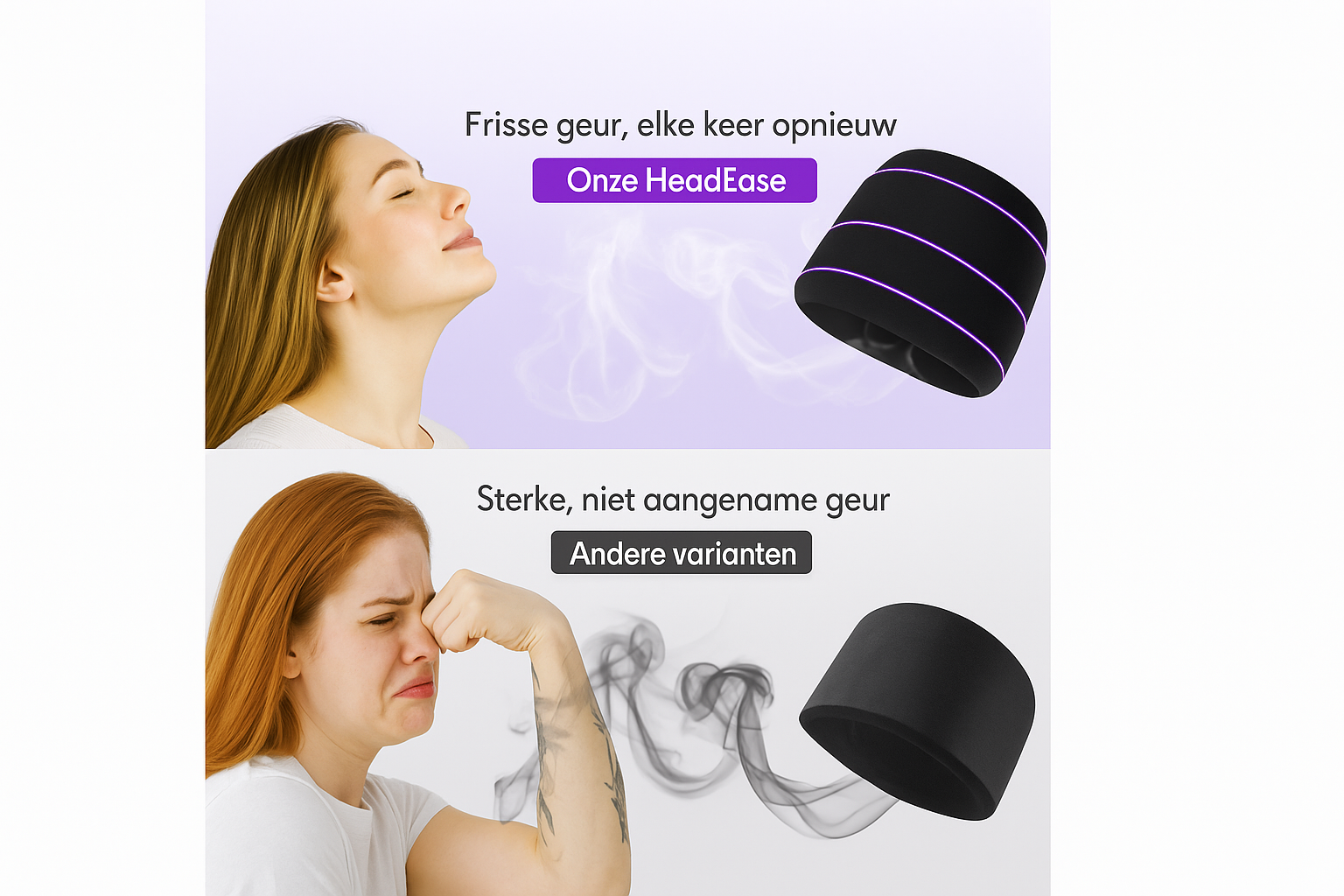 HeadEase migraine ijsmuts zonder nare geuren vergeleken met andere varianten met stank