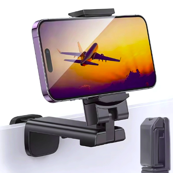 Voorbeeld van gebruik telefoonhouder voor het vliegtuig 